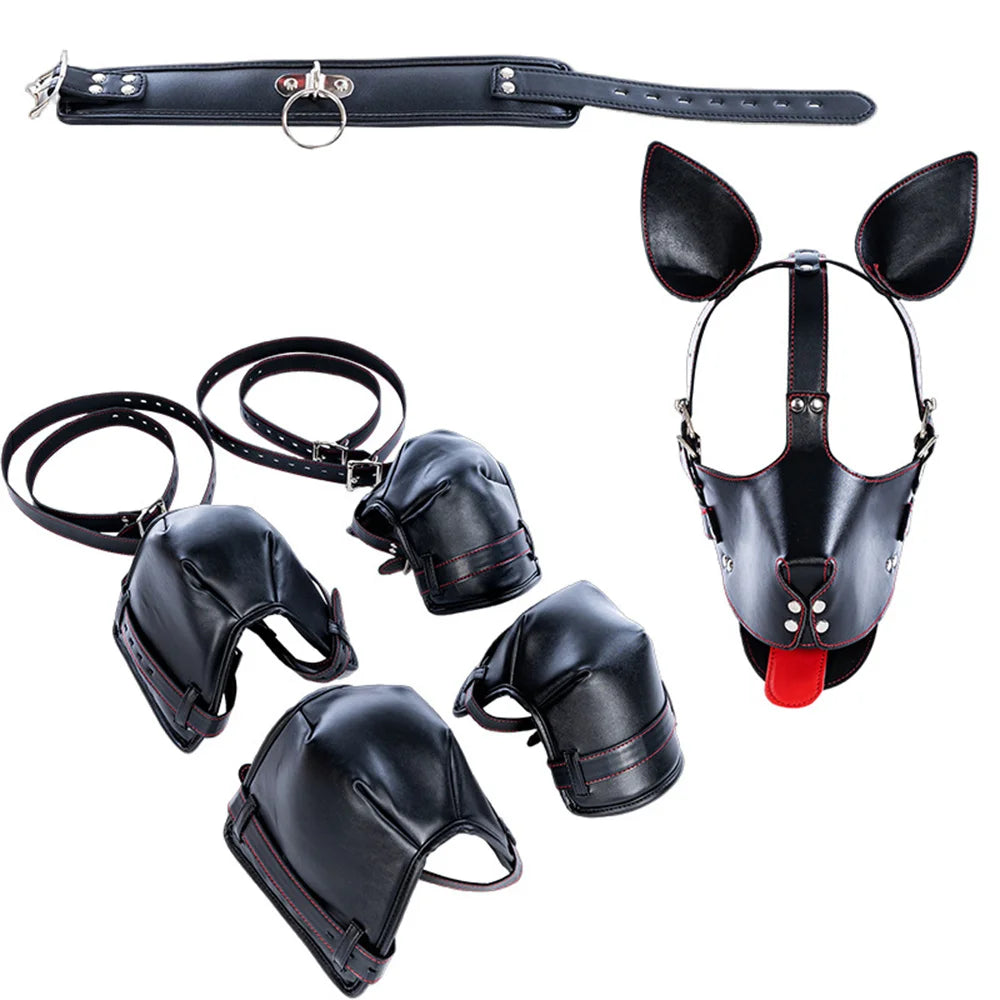 SM Dog Bondage Kits with Fetish Slave Elbow Knee Restrain Crawl Protective Gear for Couple Adult Games Erotic Sex Toys