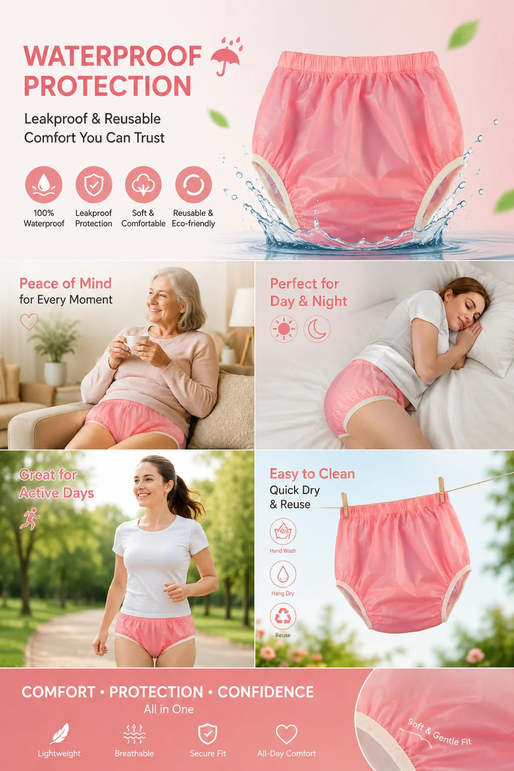 Water Resistant Reusable Diaper Cover Adult Incontinence Plastic Pants Leakproof Underpant Special Need Underwear Briefs