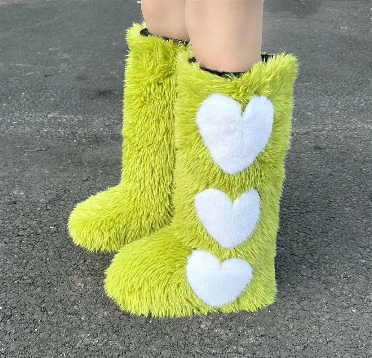 New Winter Flat Long  Lined Thickened Waterproof Warm Heart Pattern Snow Boots