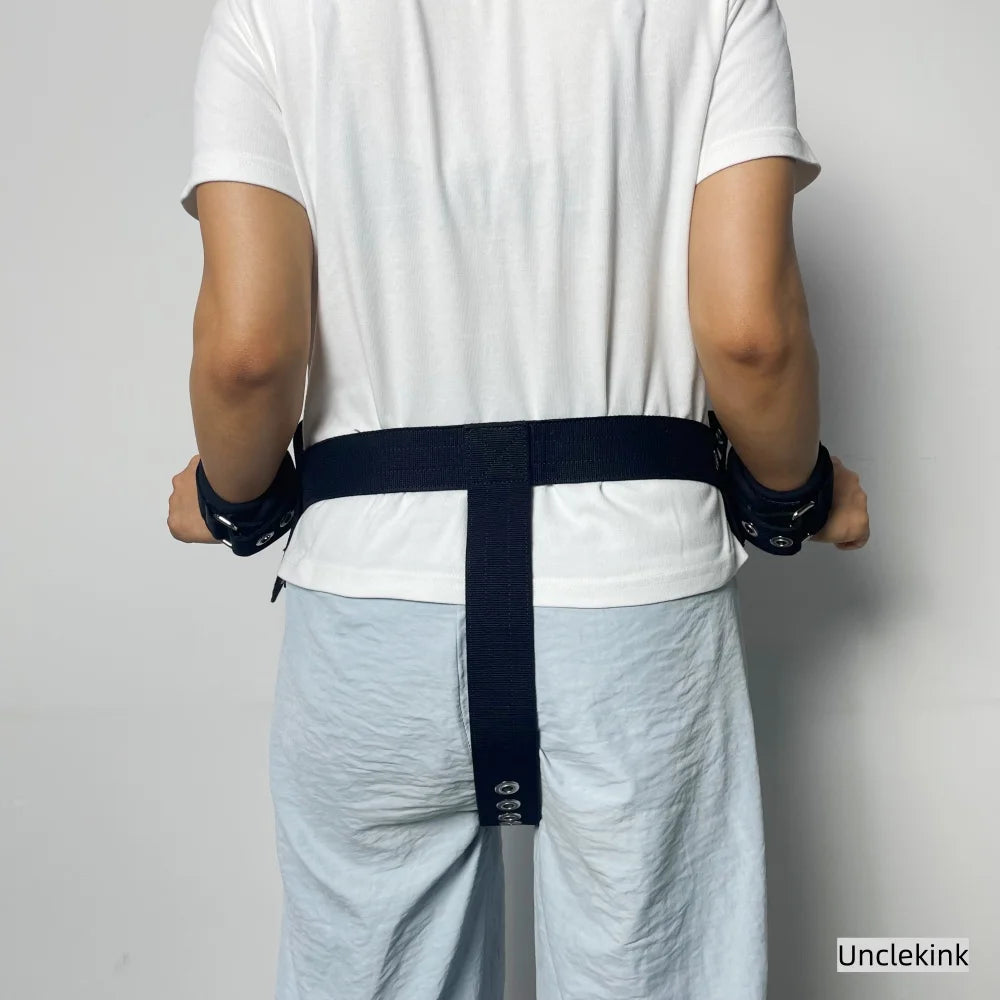 Patient Safety Restraints - Black Cotton Cuffs with Magnetic Lock Waist Hip Fixation Set Diaper Belt Patients Hospital Home Care