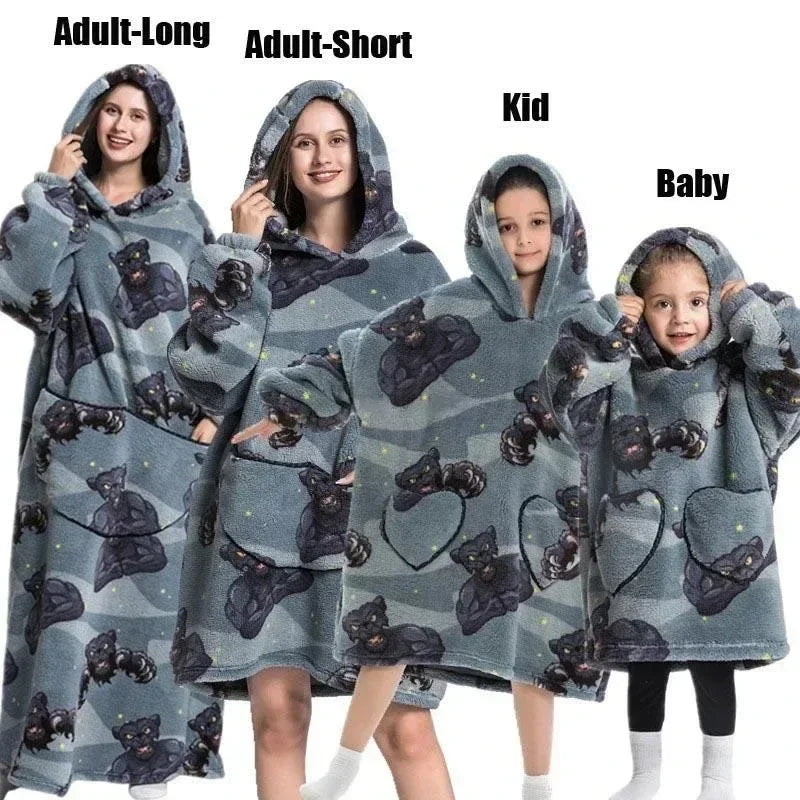 Super Oversized or Oversized Long Winter Sherpa Plush Blanket Family Matching Hoodie Sweatshirt
