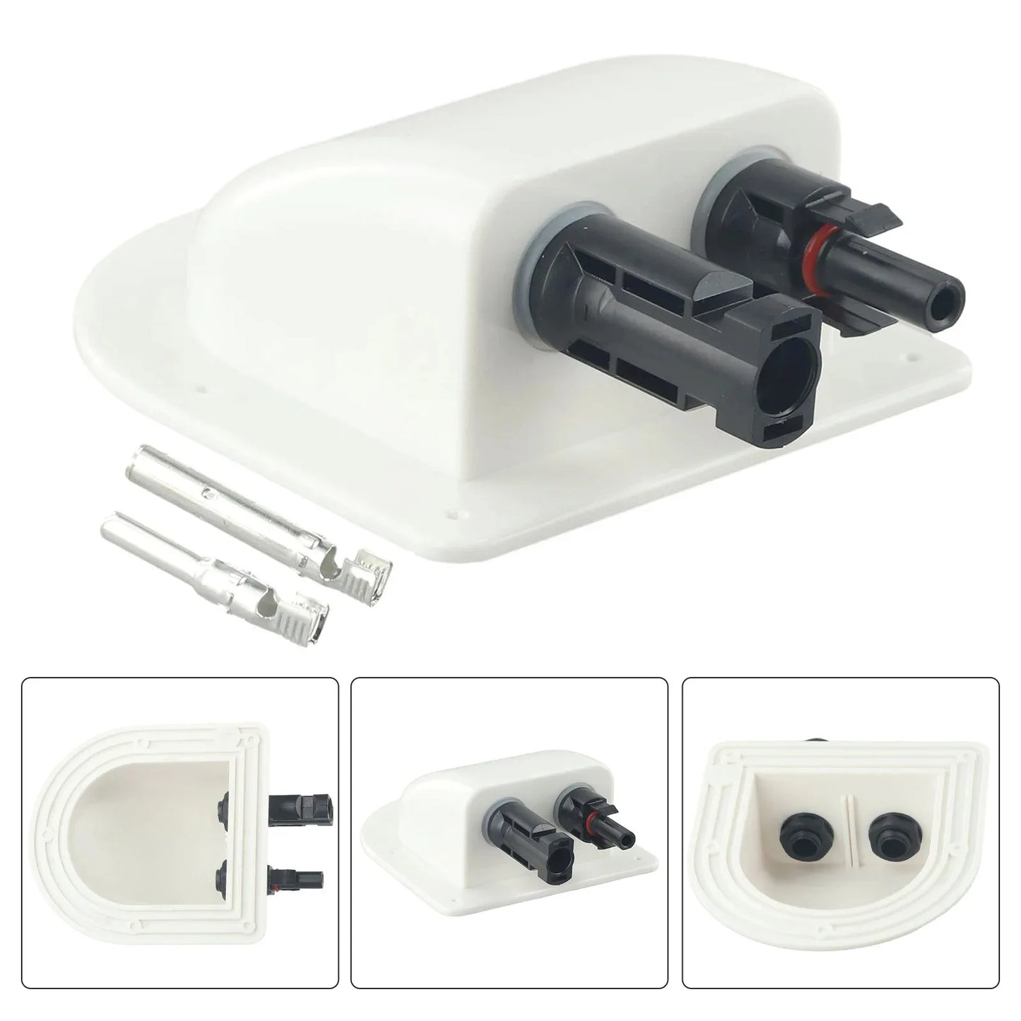 Waterproof Car Junction Box Solar Panel Cable Entry Gland Sealing Box Double Hole Curved Connector for RV Caravan Motorhome Boat