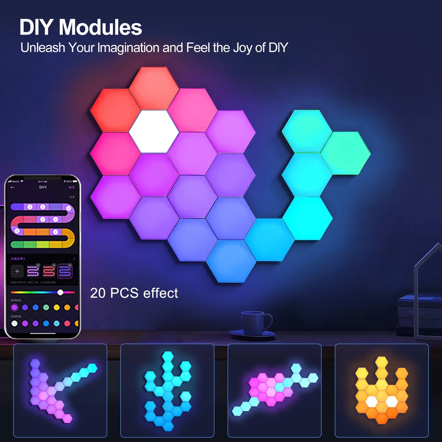 8/12/20 PCS Smart Hexagon Wall Light Colour Changing Ambient Hexagonal Lights