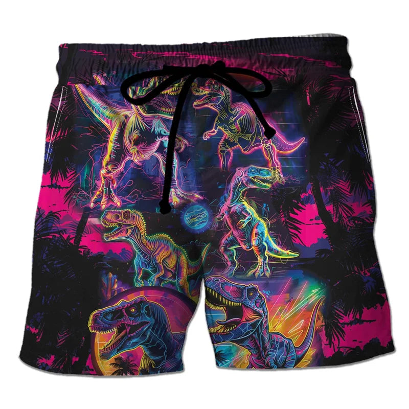 Funny 3D Printing Dinosaur Beach Shorts