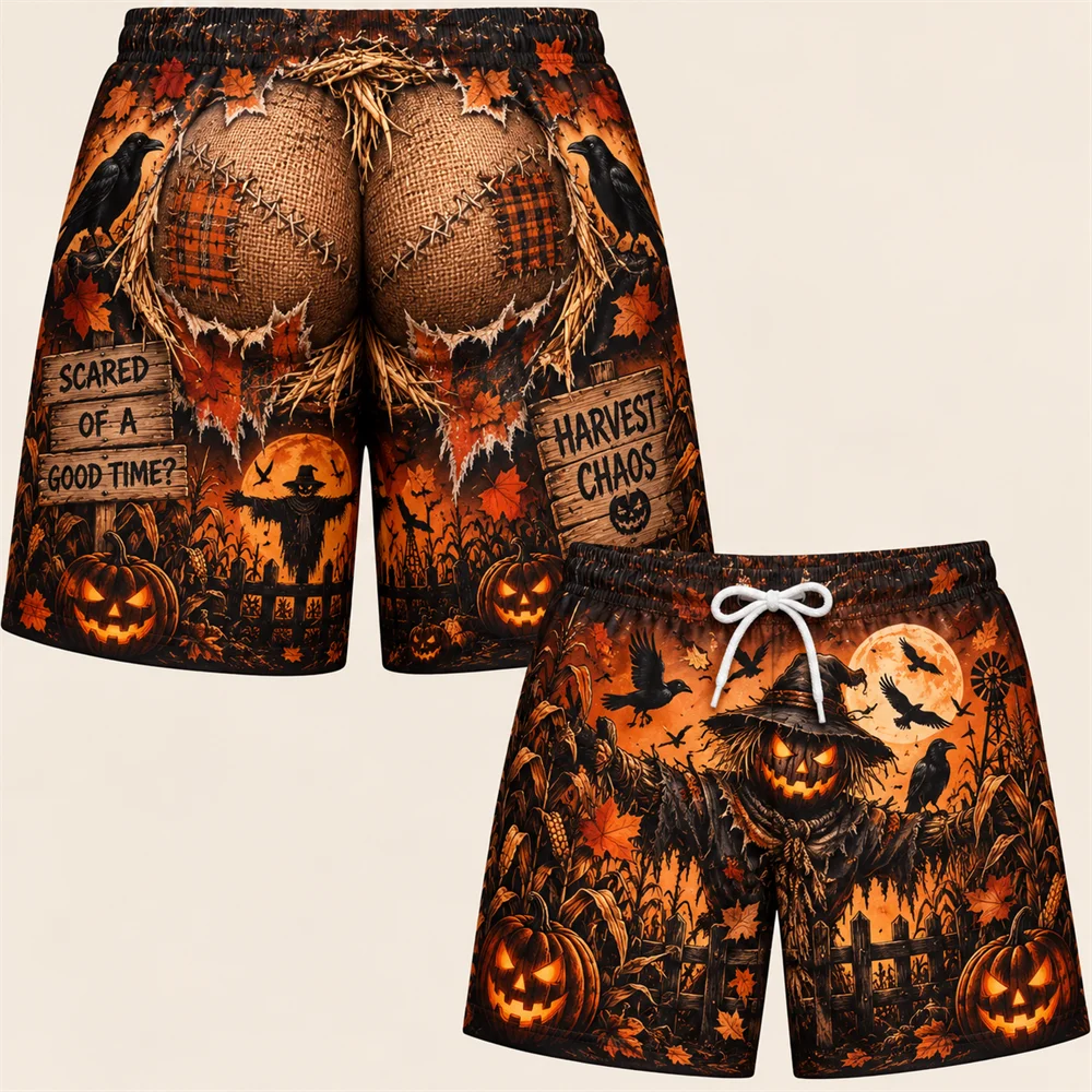 Funny Halloween Fake Buttocks Board Shorts For Men