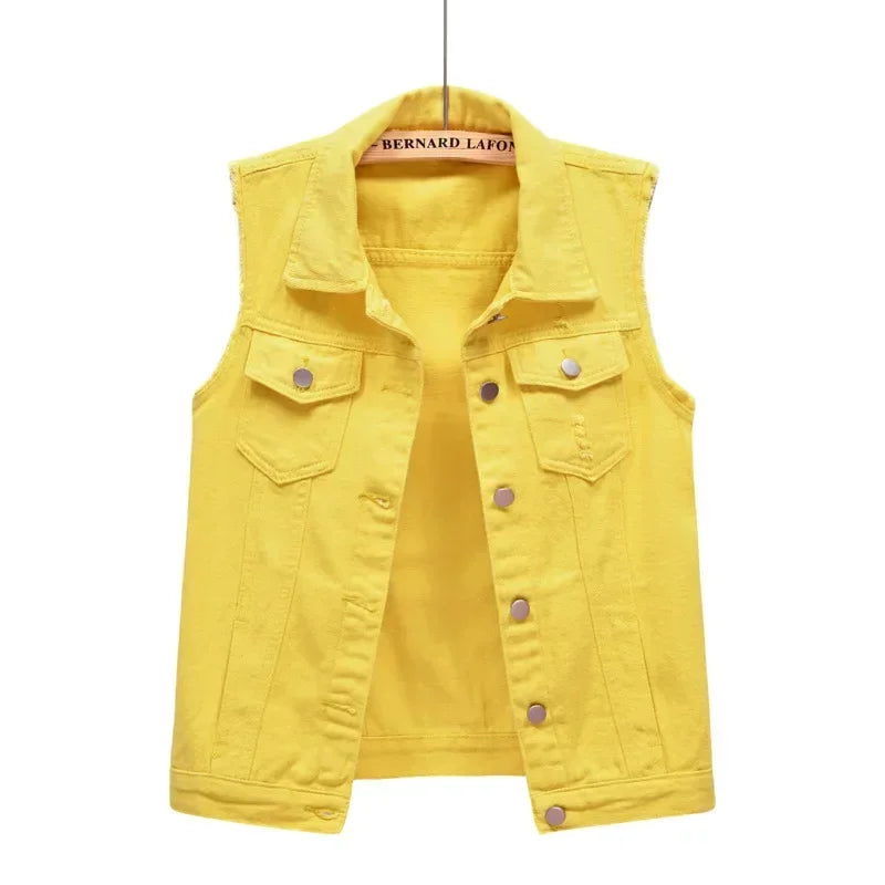 Casual Vintage Elegant Sleeveless Denim Vest