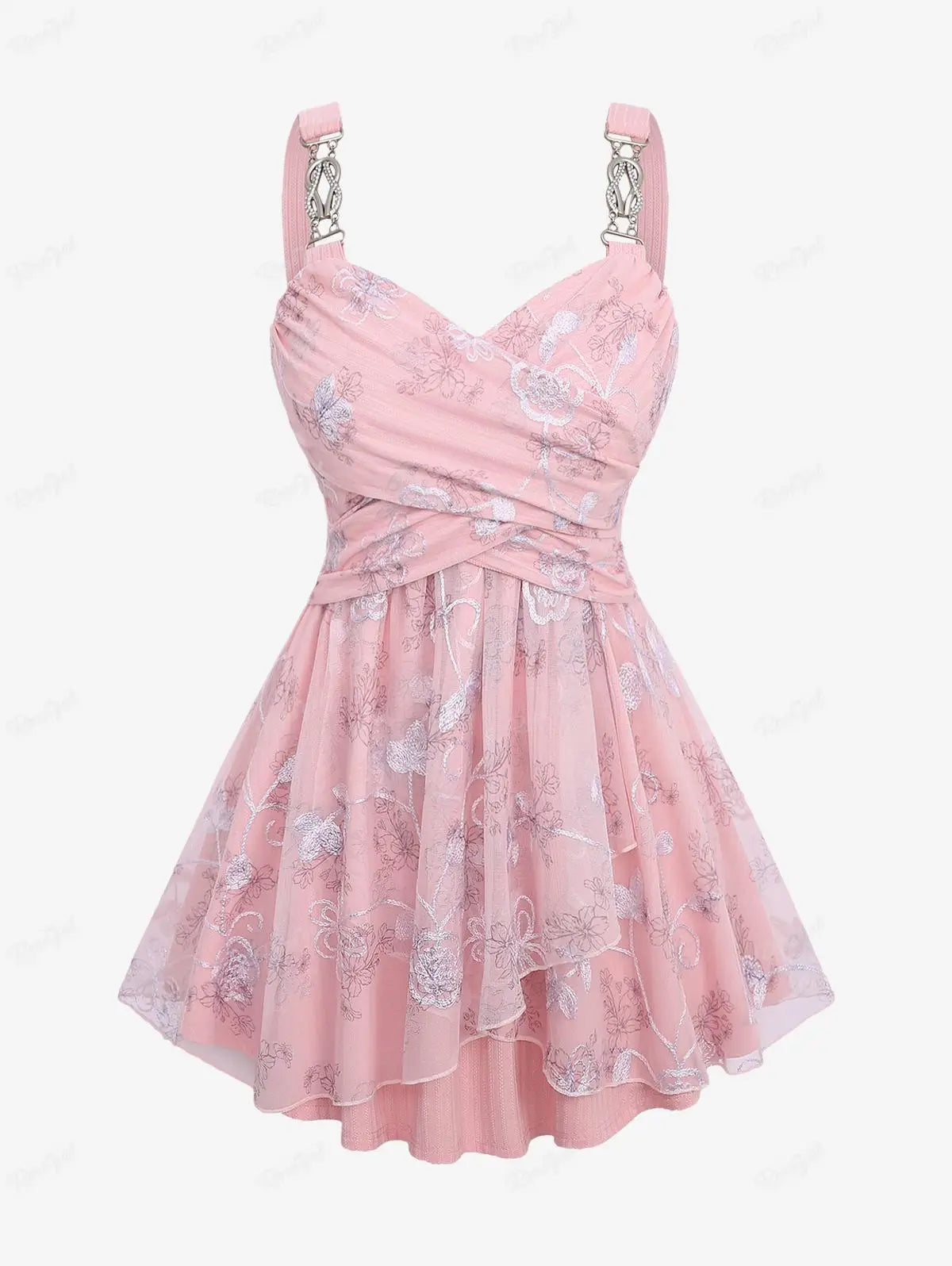 Plus Size Tank Top Light Pink Summer Flower Print