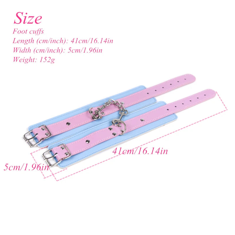Adjustable PU Leather Collar, Hand cuffs and Ankle Cuffs Bondage Set