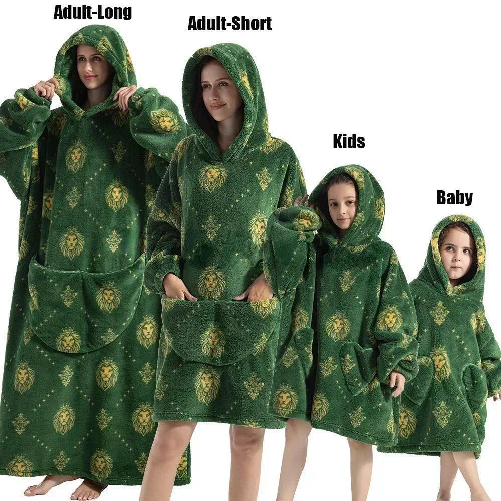 Super Oversized or Oversized Long Winter Sherpa Plush Blanket Family Matching Hoodie Sweatshirt