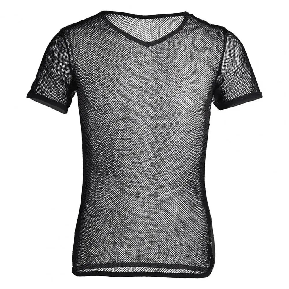 Men Mesh T Shirt Transparent Sexy Men See Through Fashion T-shirt Men Slim Fit Shiny Sexy T Shirt Party Nightclub Blouse Tops