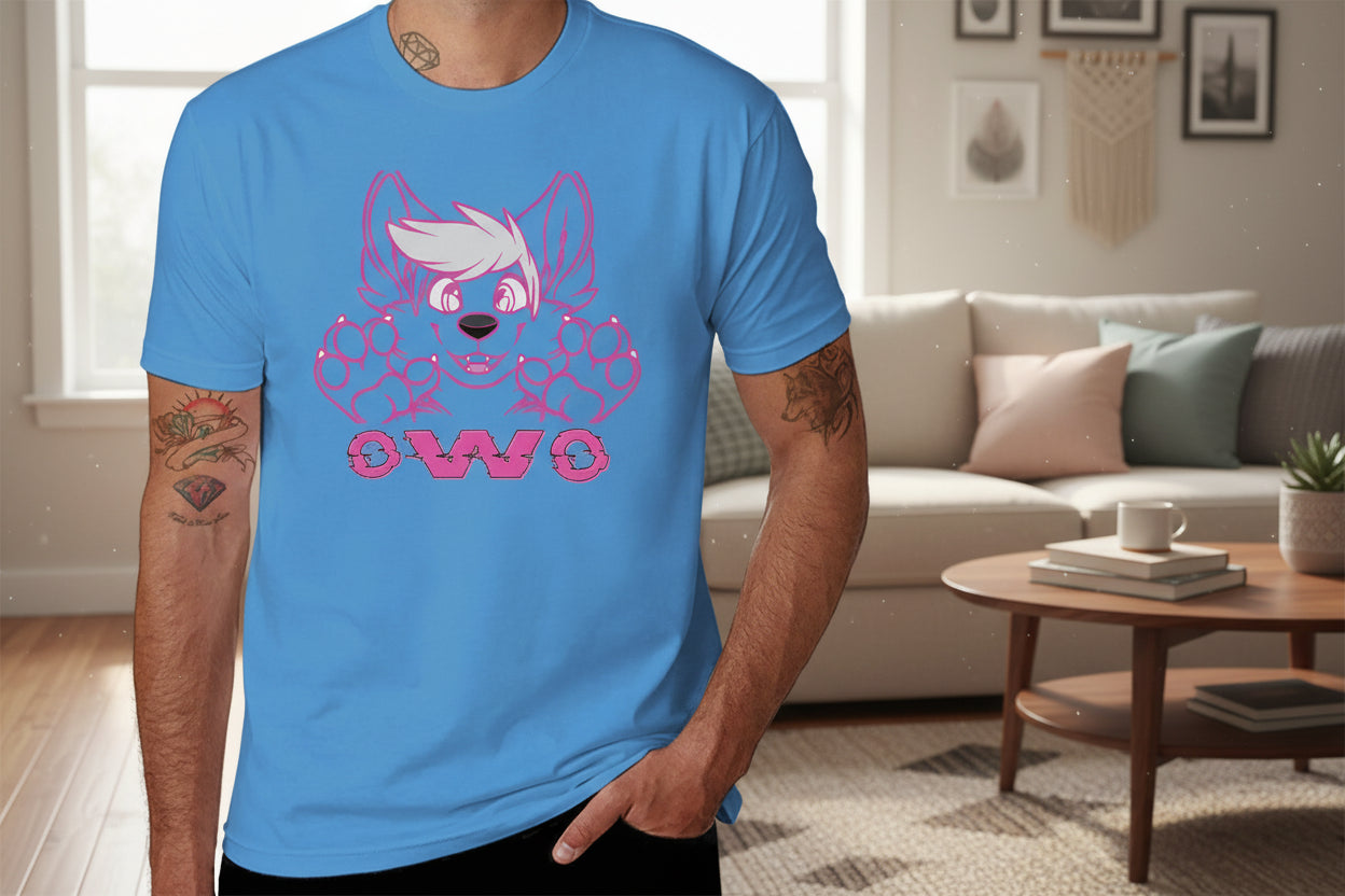 OwO Cute Puppy Kawaii Pink Glitchy Furry Fandom T-Shirt