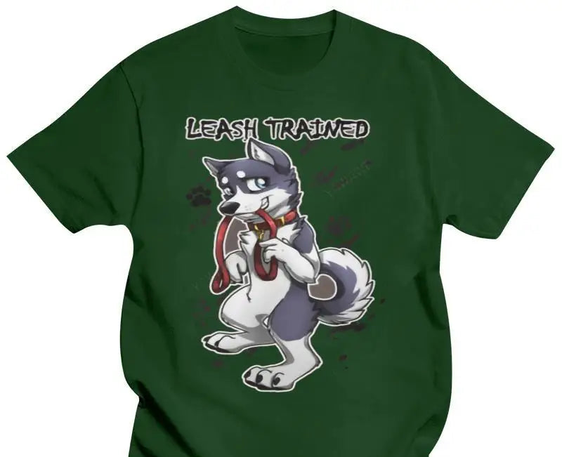 Unisex T shirt Funny Leash Trained - Husky  Printed T-Shirt
