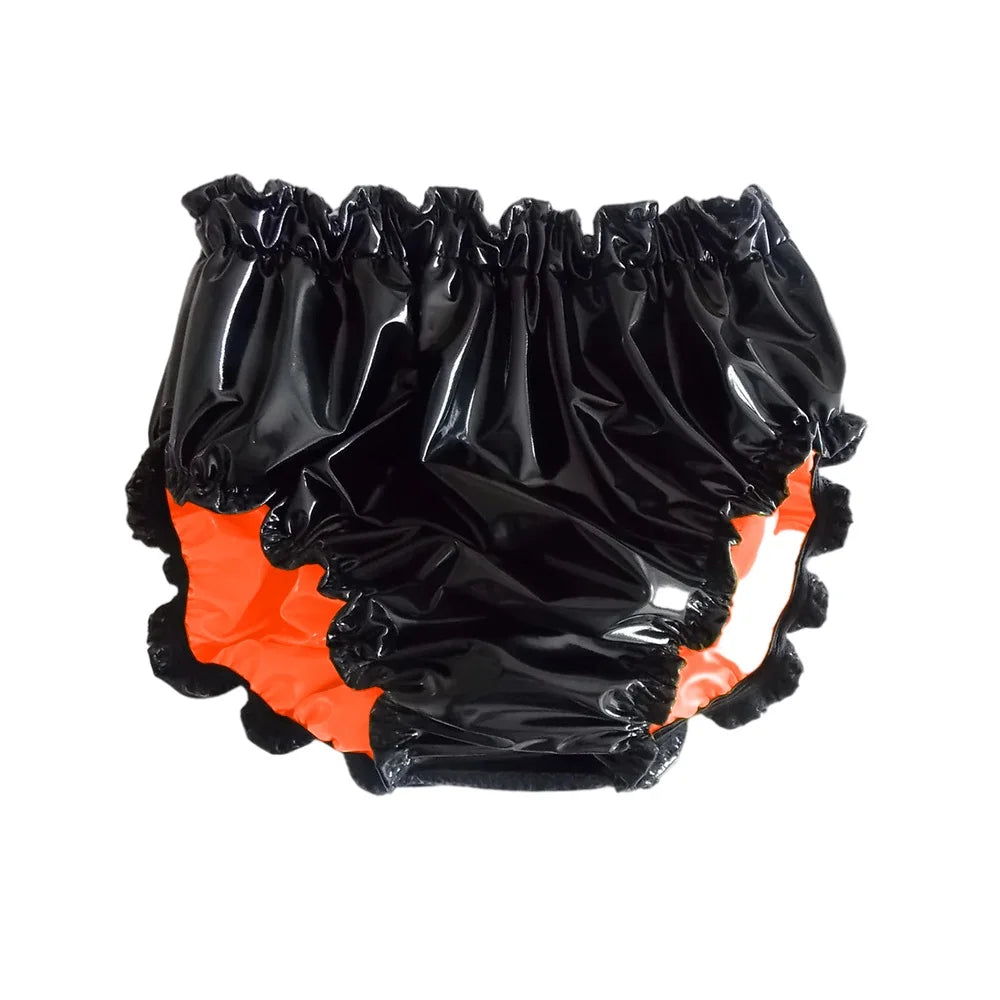 Shiny PVC Leather Panties Double Layer Splicing Briefs Glossy Waterproof