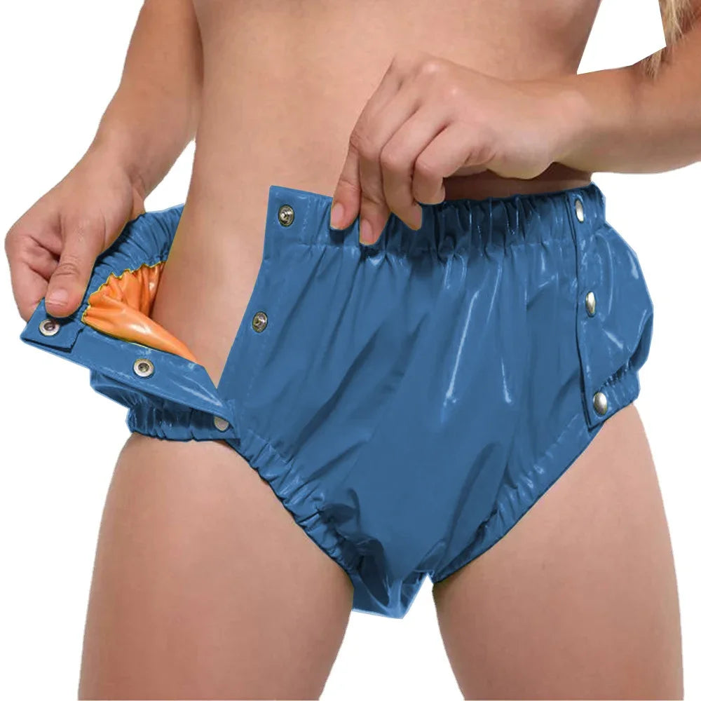 PVC Glossy Adult Baby Diaper Cover with Snap Buttons Wet look High Waist Sissy Up to 7XL