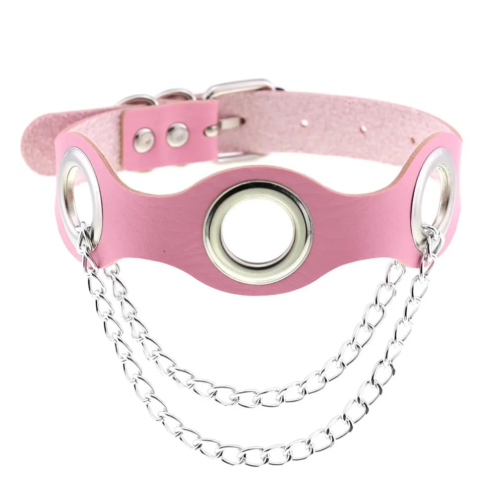 Trendy Punk Pink Lace Leather Choker Necklace