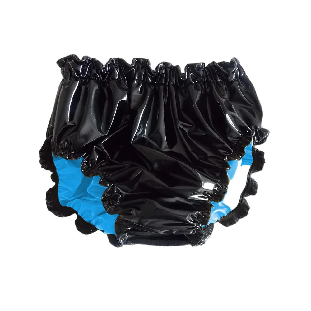Shiny PVC Leather Panties Double Layer Splicing Briefs Glossy Waterproof