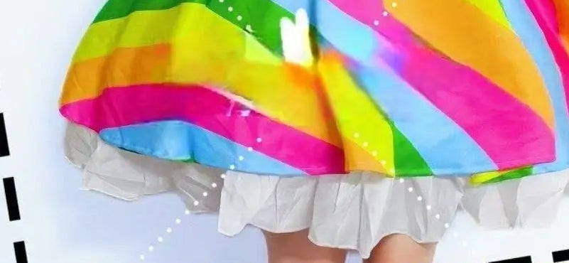 Cute Candy Rainbow Striped Puff Skirt+ Gloves Parade Costume
