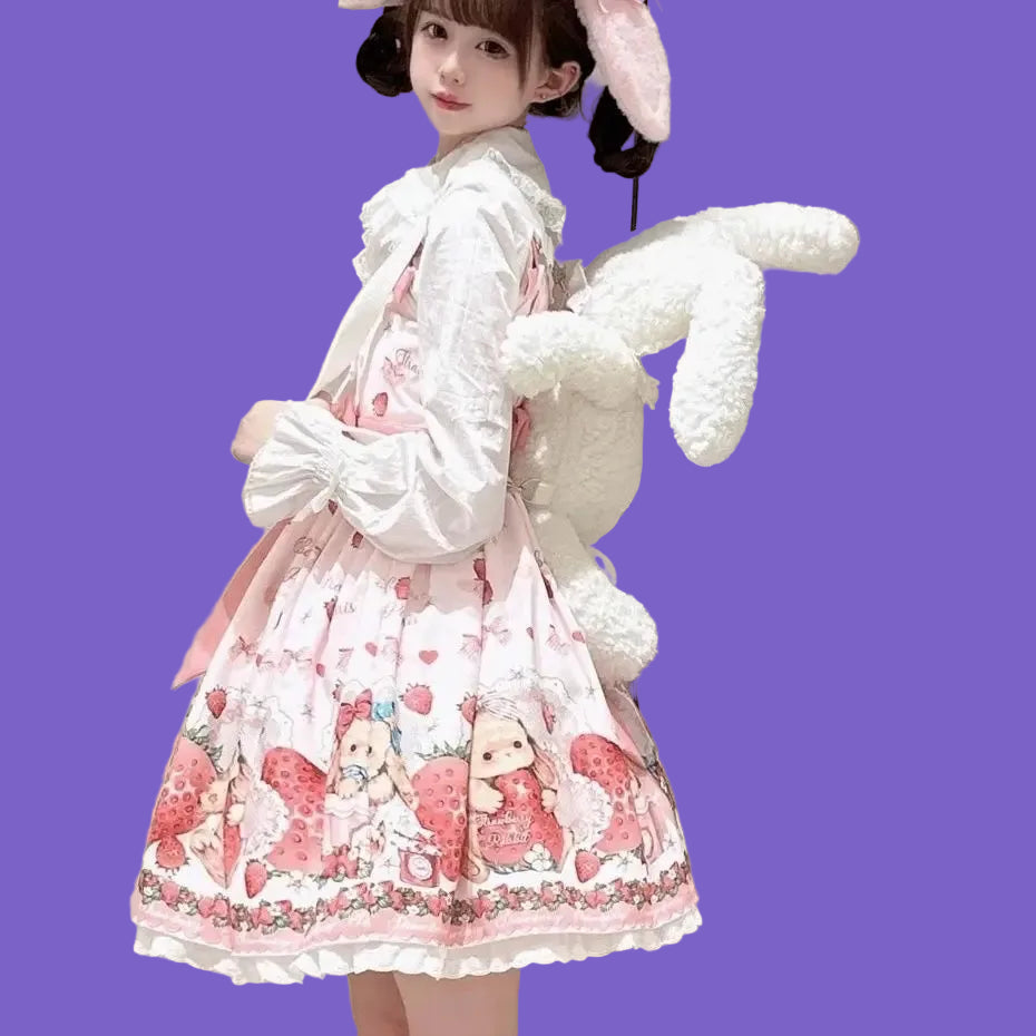Falling Rabbit Berry Lolita Pink Cute SJK Dress Lolita Big Skirt Girls Birthday Show Cake Dress  birthday dress for women
