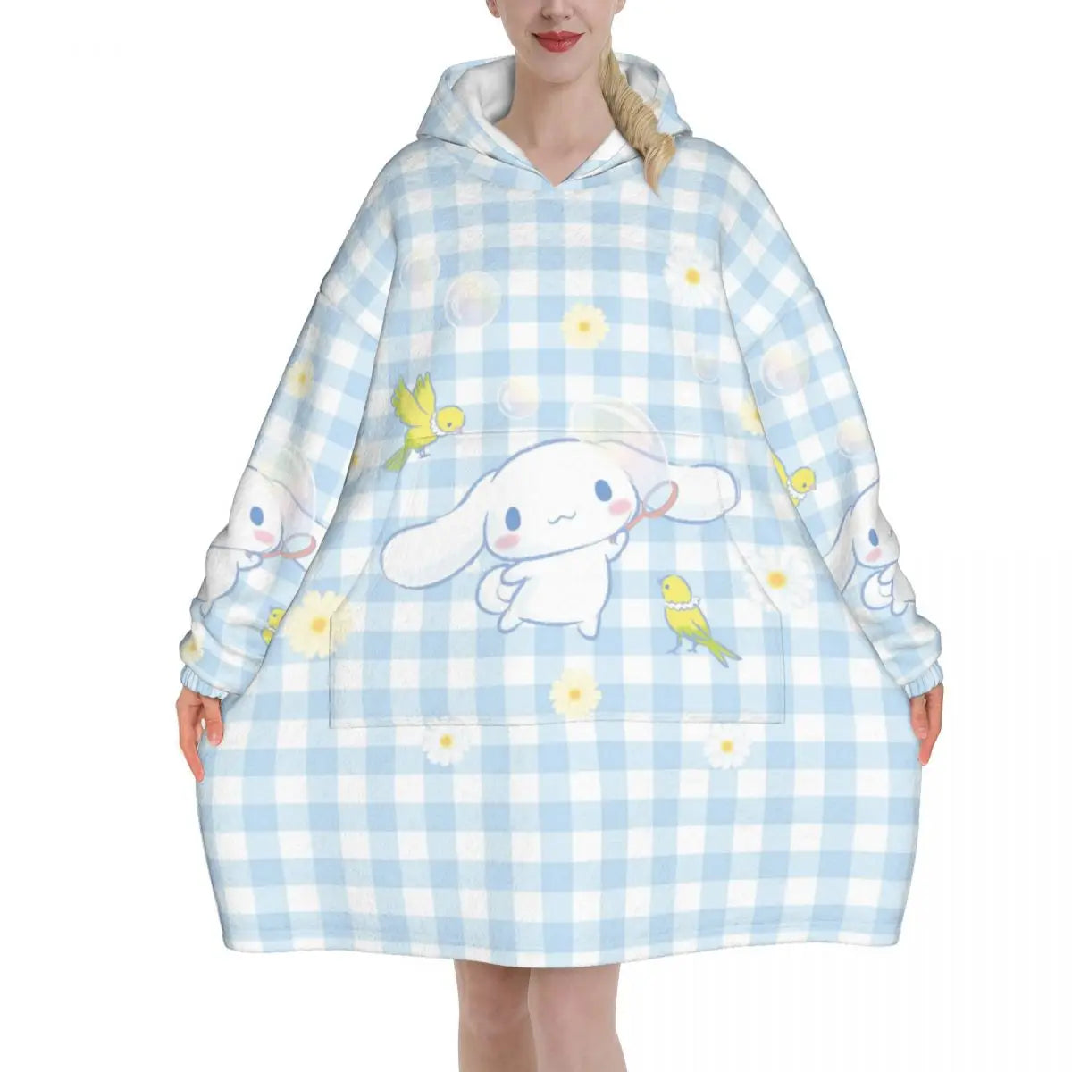 My Melody And Kuromi Blanket Hoodie Wearable Cute Cartoon Blanket Large with Pocket Warm Onesie