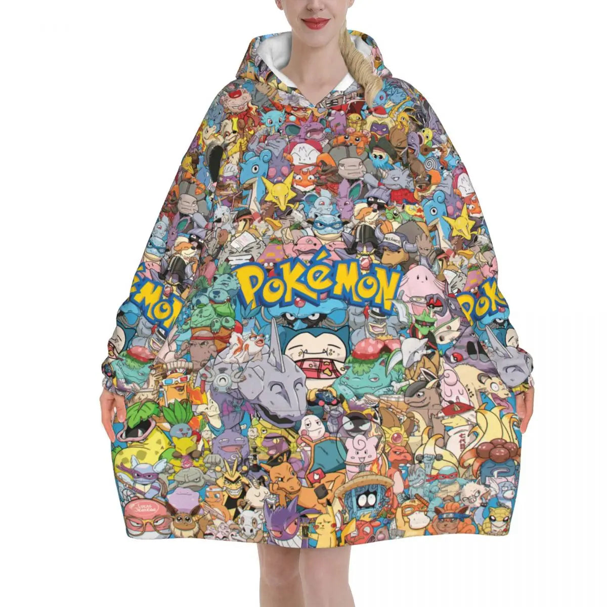 Oversized Pokemoned Pikachus Wearable Blanket Gifts for Women Men Ultrasoft Plush Warm Sweatshirt Blankets With Pocket