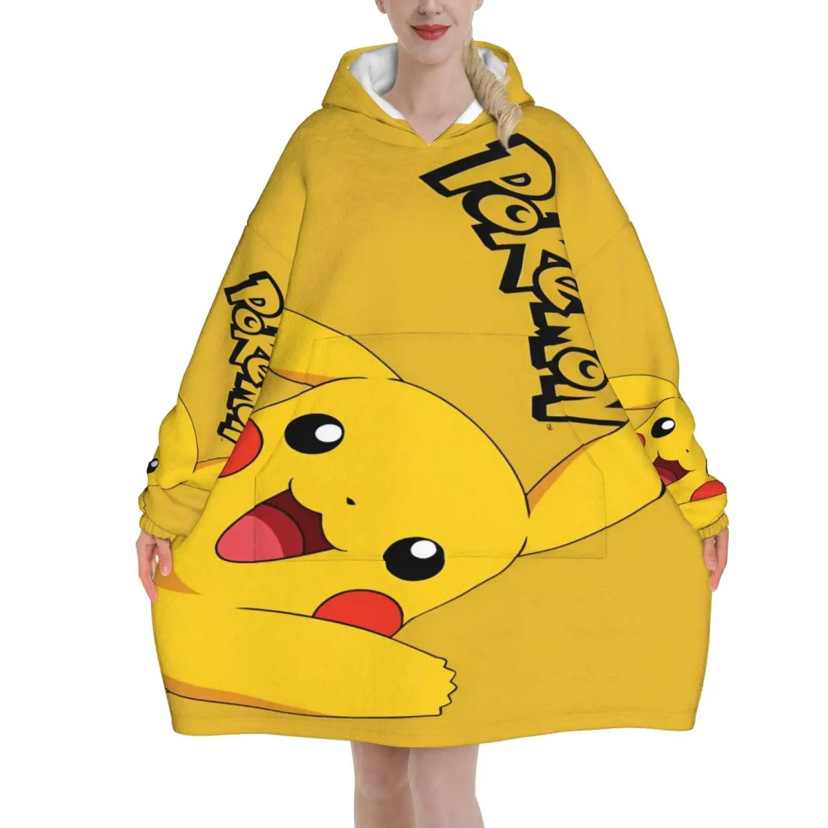 Pokemon Pikachus Blanket Hoodie Wearable Blanket Oversize with Pocket Warm Onesie