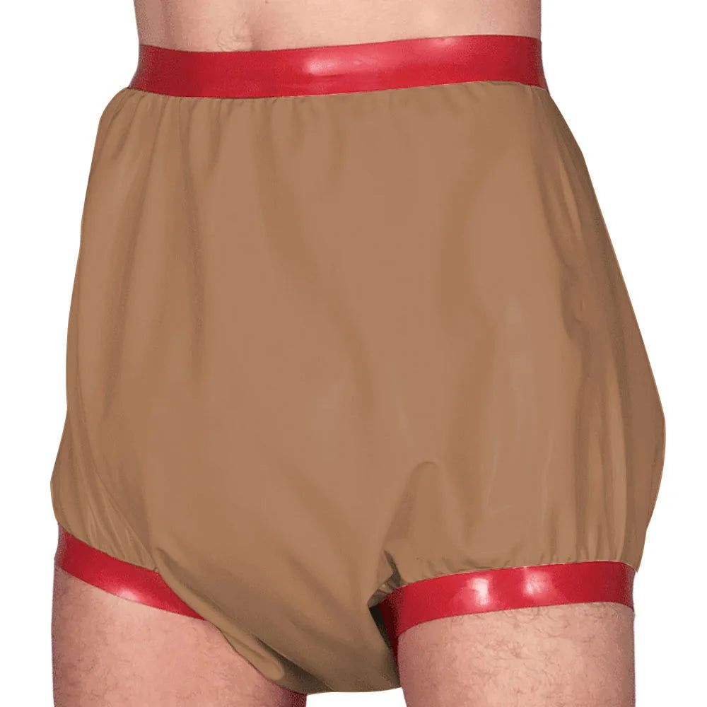 Adult Baby High Waisted Diaper Pants Wet look PVC Leather Patchwork Wide Thigh Shorts