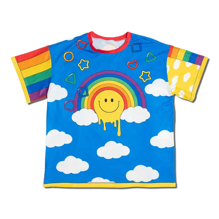 2026 Summer Fun Rainbow Smiley Y2k Retro Cosplay T-shirt Ladies Oversize 3D Printed Short Sleeve Unisex Children's Casual Shirt