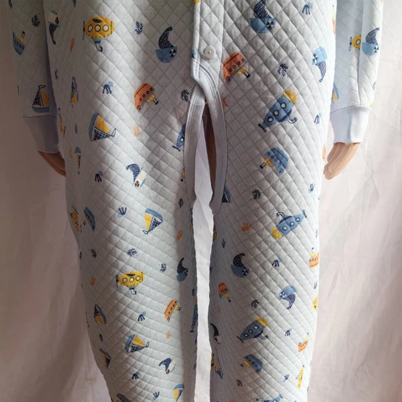 Adult Jumpsuit Plus Size Thicken Cotton Cute Cartoon Print Open Crotch ABDL Bodysuit Autumn Winter Warm DDLG Onesie Pajamas