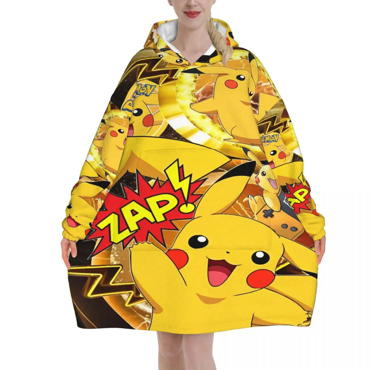 Pokemon Pikachus Blanket Hoodie Wearable Blanket Oversize with Pocket Warm Onesie