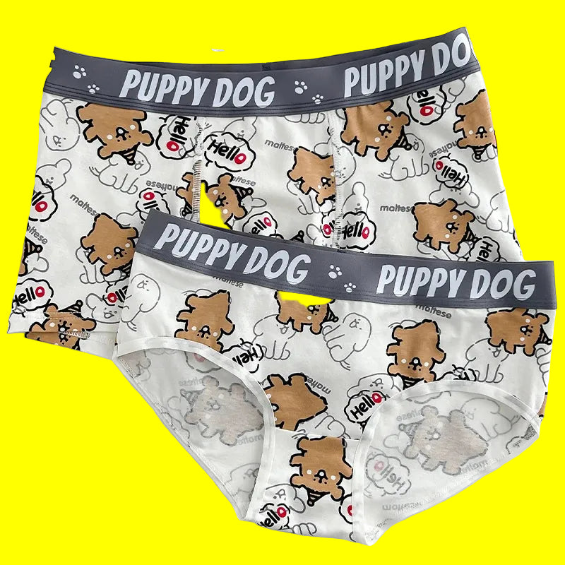 Couple Underwear For Men And Women Cartoon Puppy Pure Cotton Triangle Pants