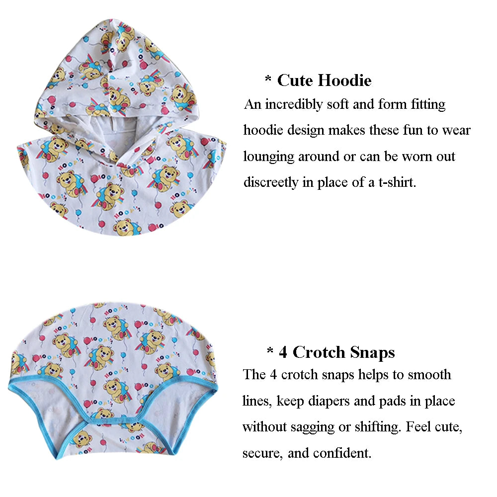 ABDL Adult Hoodie Onesie Romper Little Bear