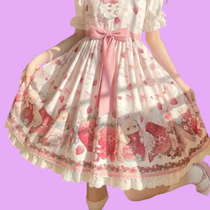 Falling Rabbit Berry Lolita Pink Cute SJK Dress Lolita Big Skirt Girls Birthday Show Cake Dress  birthday dress for women