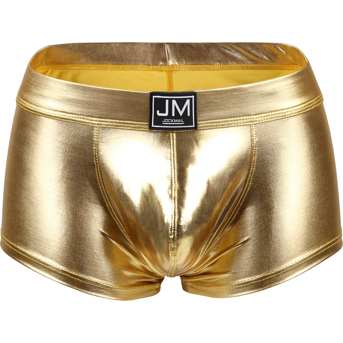 Gold metallic underwear with a brand label on a white background