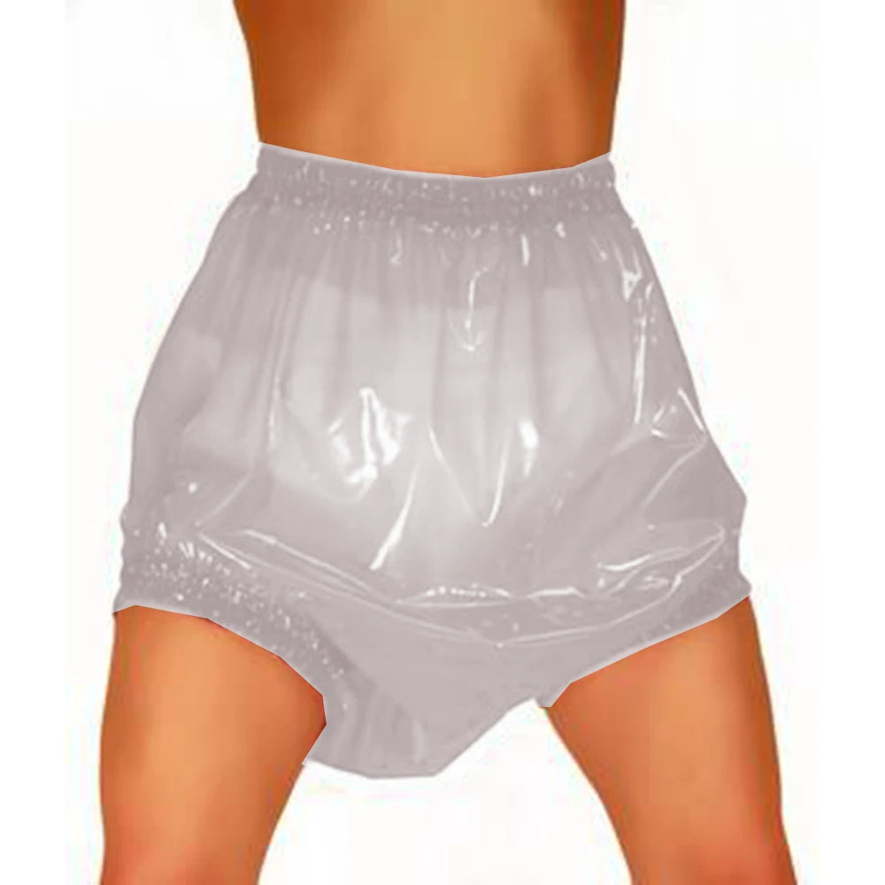 Unisex , Sissy Transparent PVC Plastic Diaper Pants, High Waist Shorts