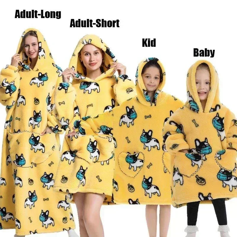 Super Oversized or Oversized Long Winter Sherpa Plush Blanket Family Matching Hoodie Sweatshirt