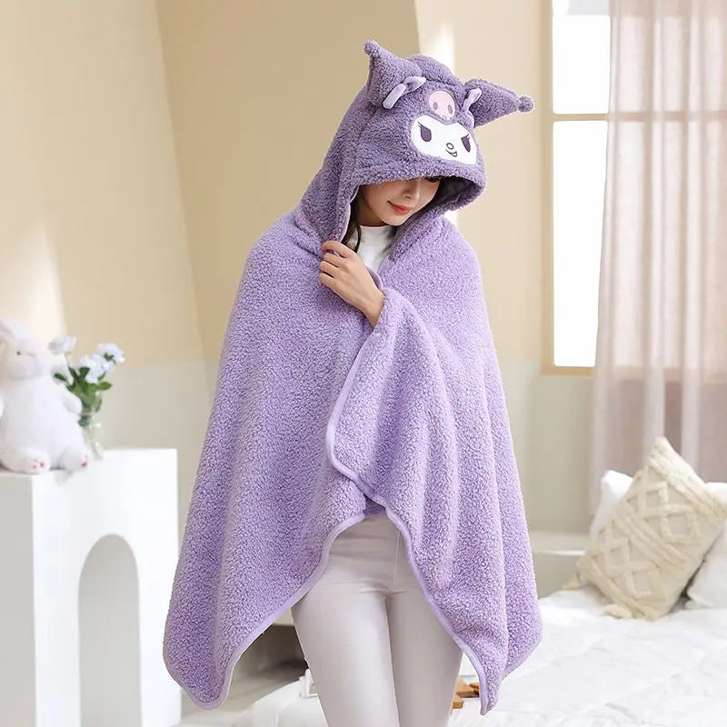 My Melody Kuromi or Cinnamoroll Cute Nap Hooded Poncho Blanket