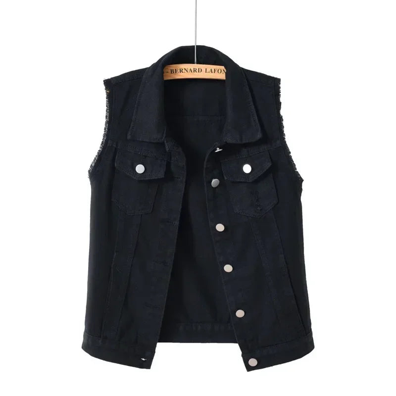 Casual Vintage Elegant Sleeveless Denim Vest