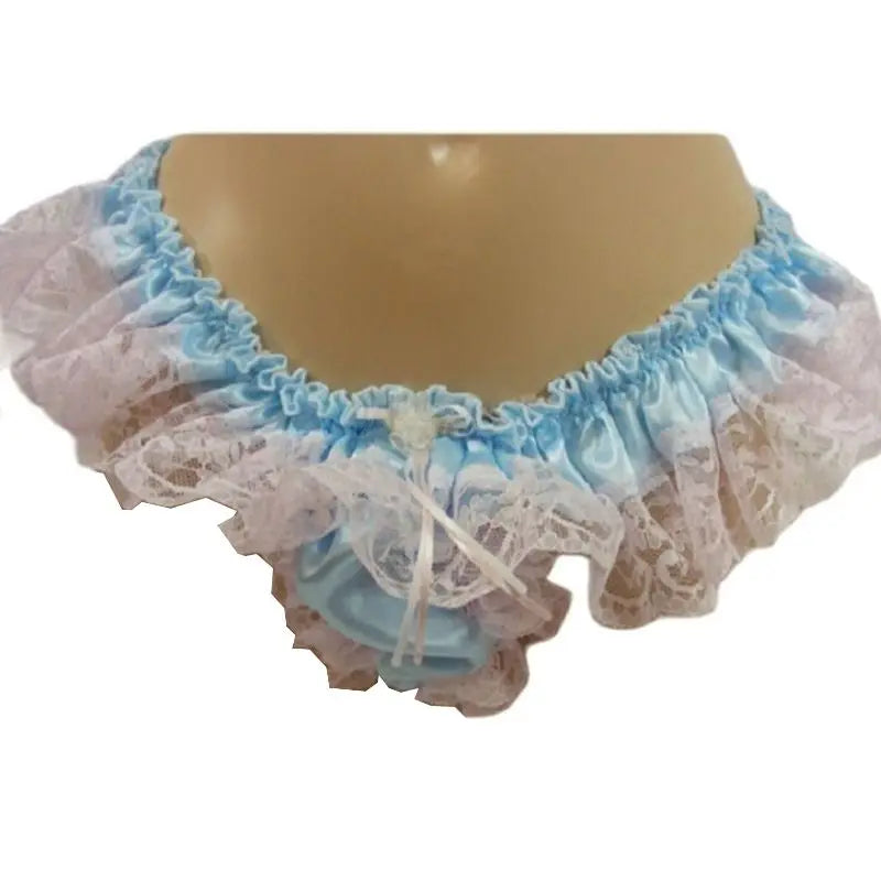Adult Giant Baby Girl Blue Thin Satin Sissy Dress Thong