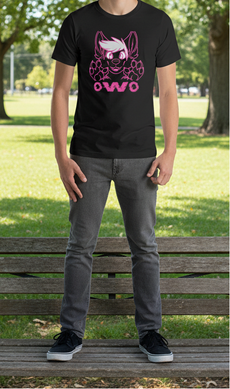 OwO Cute Puppy Kawaii Pink Glitchy Furry Fandom T-Shirt