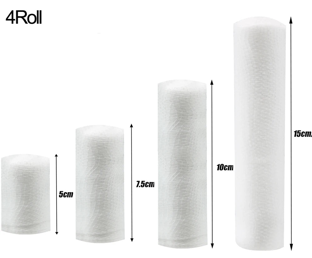 Set of white rolls with measurements on a white background, featuring the brand '4Roll'.