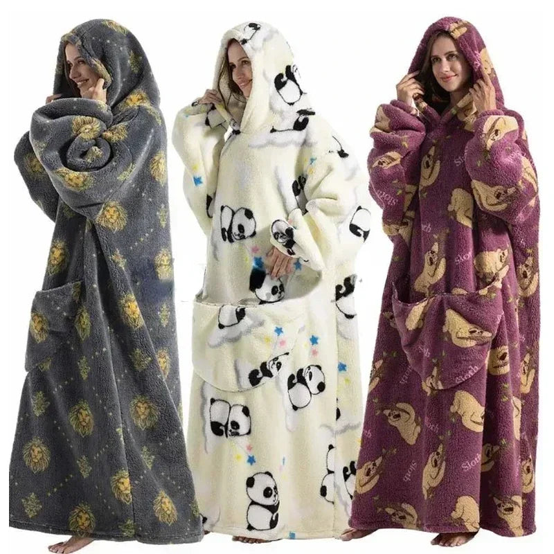 Super Oversized or Oversized Long Winter Sherpa Plush Blanket Family Matching Hoodie Sweatshirt