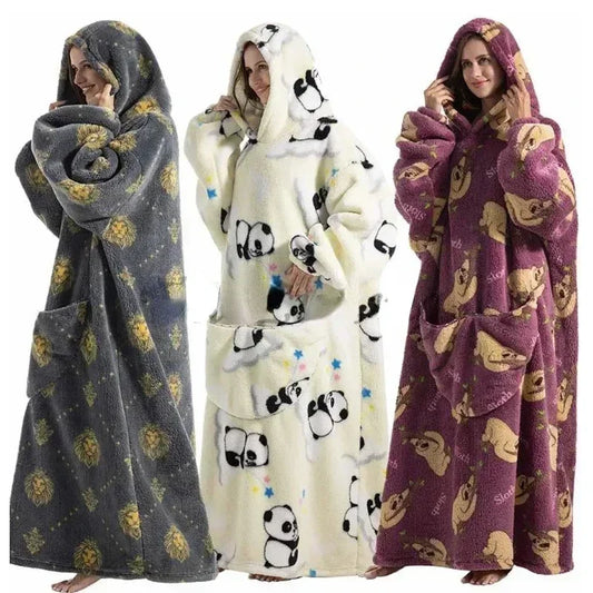 Super Oversized or Oversized Long Winter Sherpa Plush Blanket Family Matching Hoodie Sweatshirt