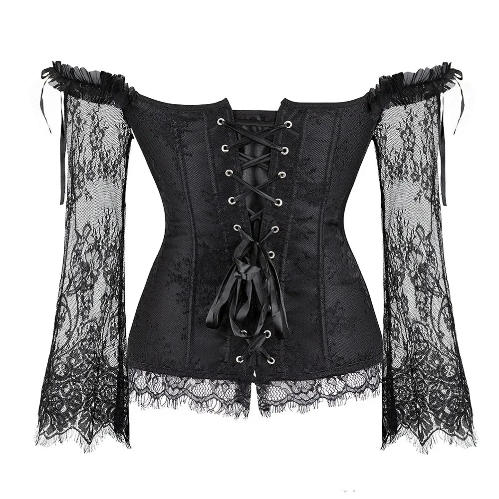 Off Shoulder Gothic Corsets and Bustiers Overbust Slimming Waist Long Sleeves Top