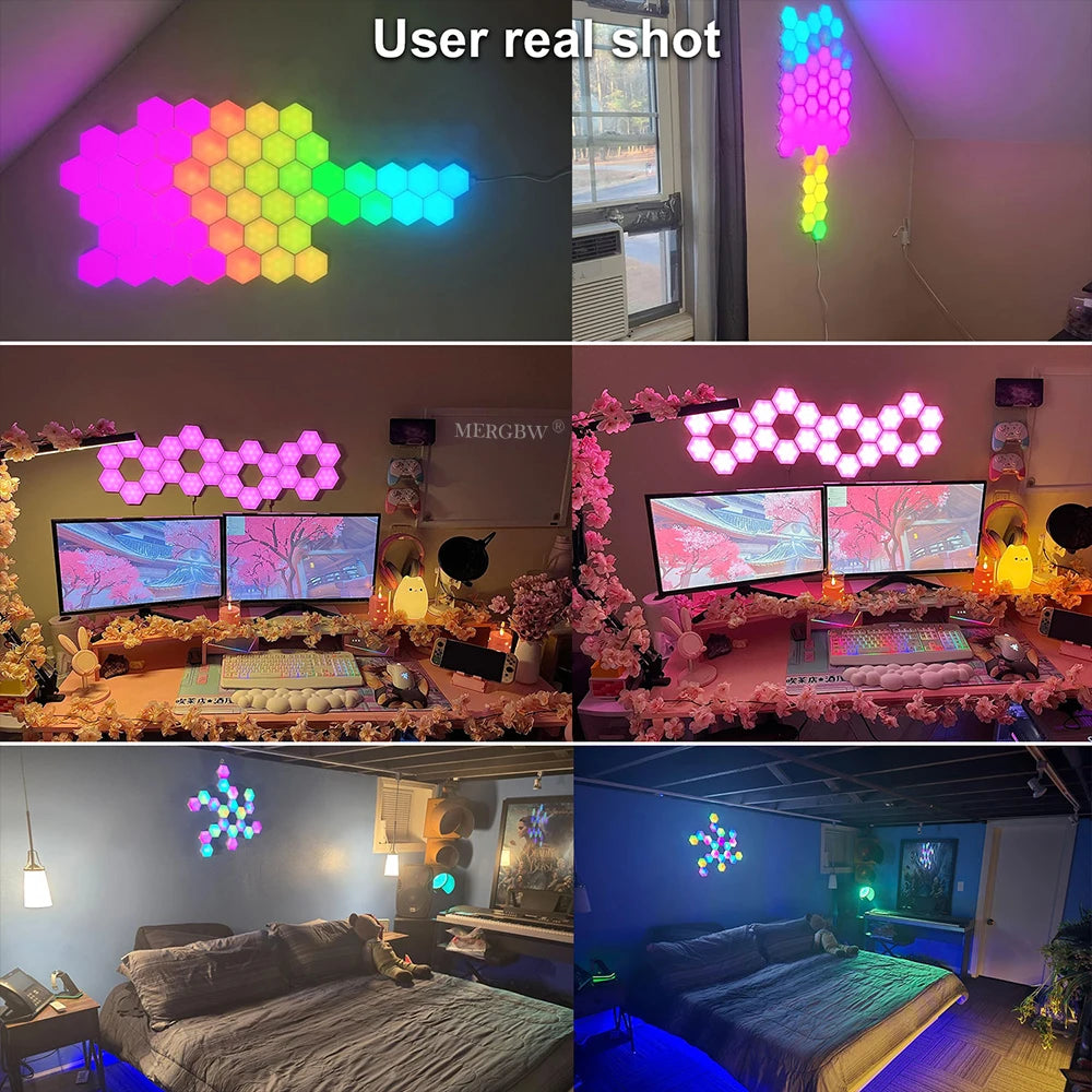 8/12/20 PCS Smart Hexagon Wall Light Colour Changing Ambient Hexagonal Lights