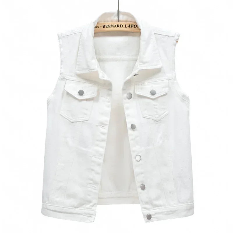 Casual Vintage Elegant Sleeveless Denim Vest