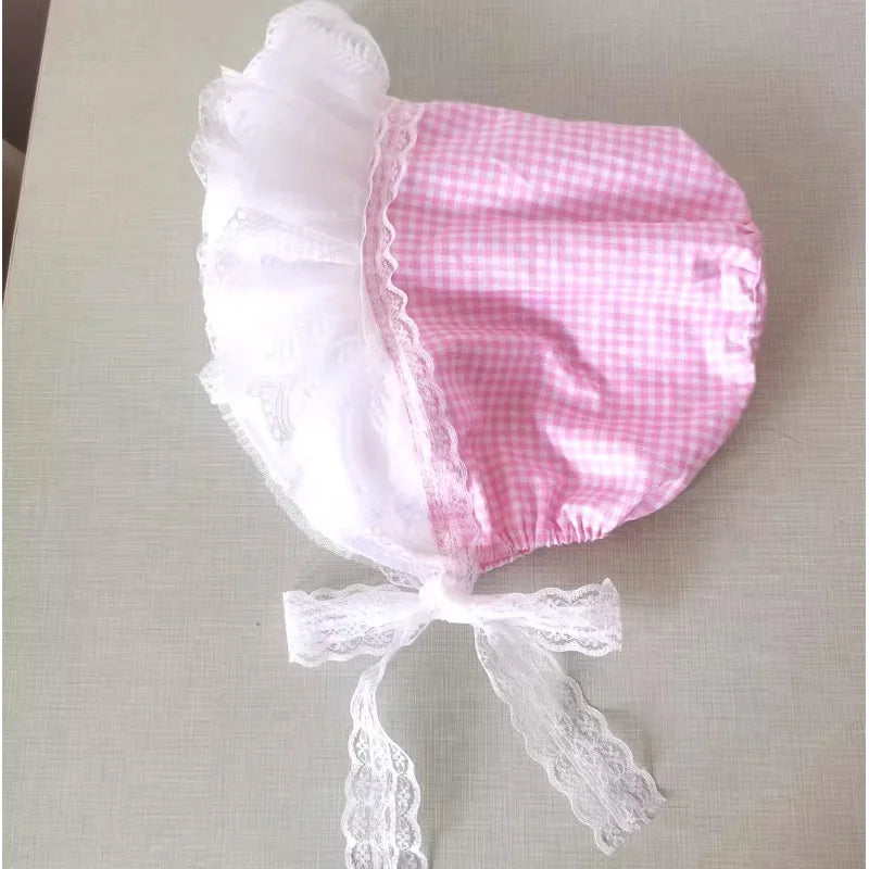 Adult ABDL Cute Ruffle Cap Pink White Frilly Lace Trim