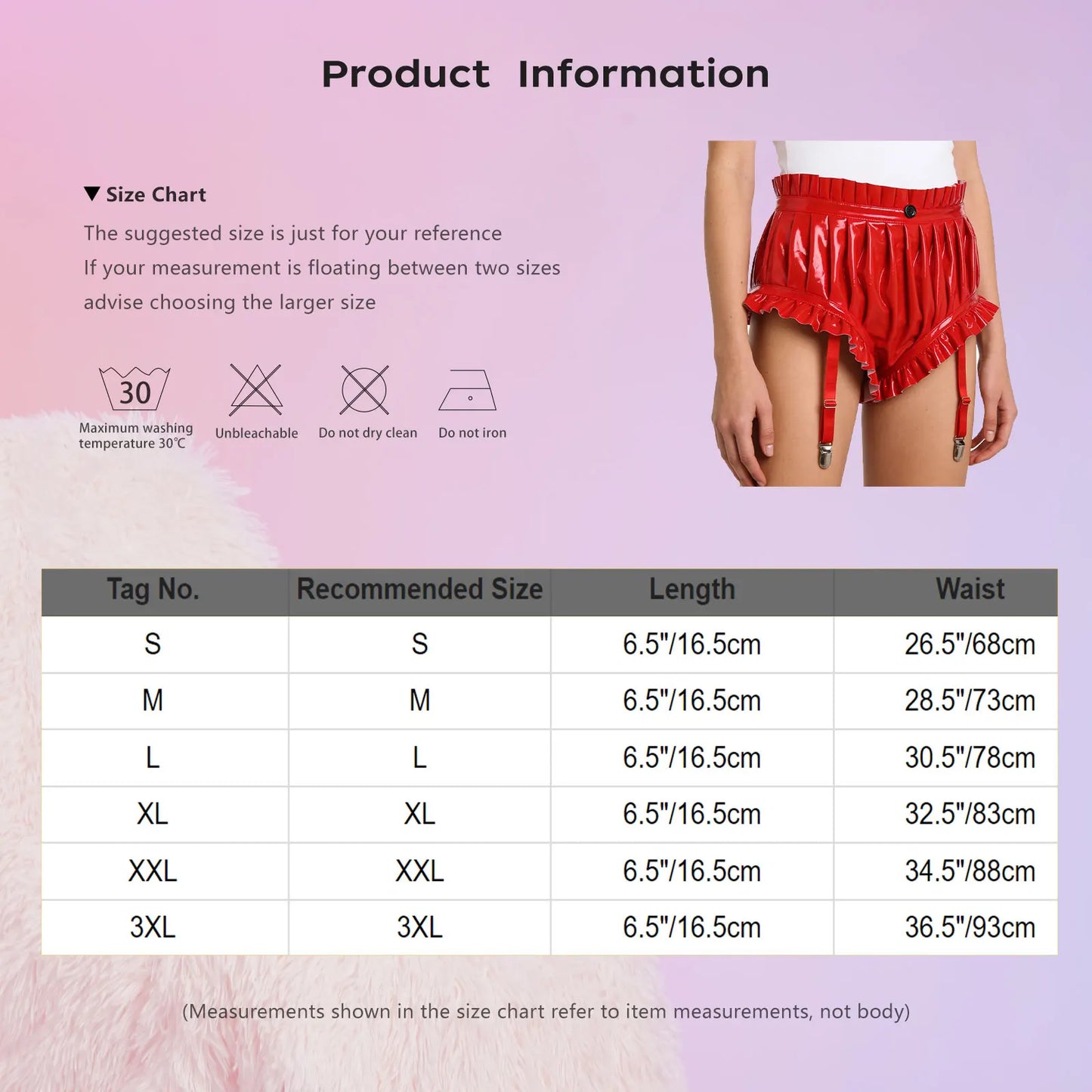 Unisex Wet Look Lingerie Latex Shorts Patent Leather Ruffle Trim with Garter Clips