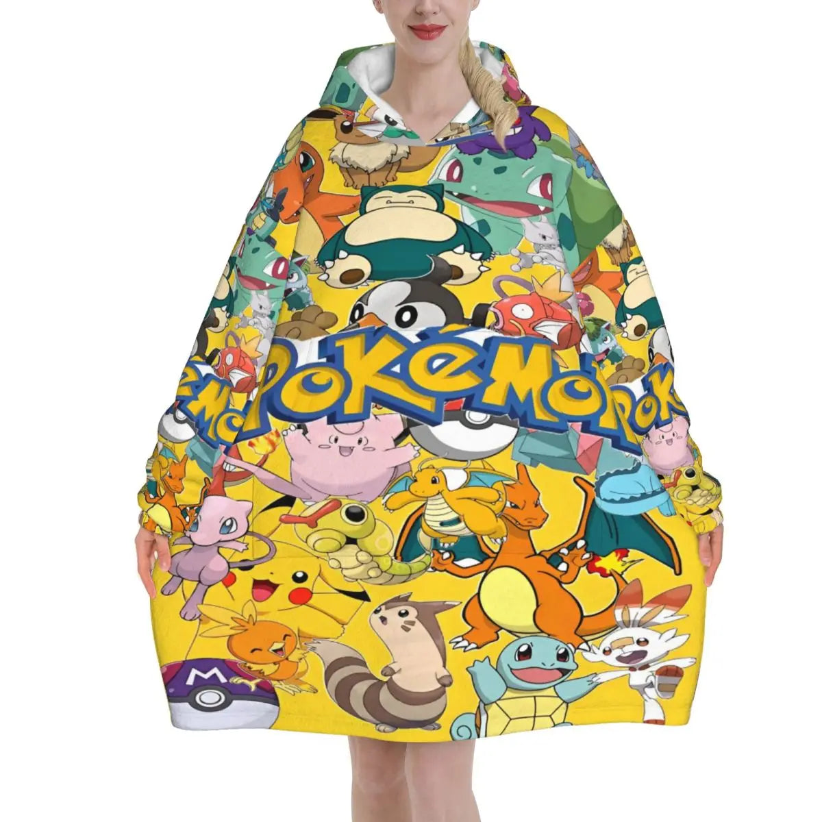 Pokemon Pikachus Blanket Hoodie Wearable Blanket Oversize with Pocket Warm Onesie