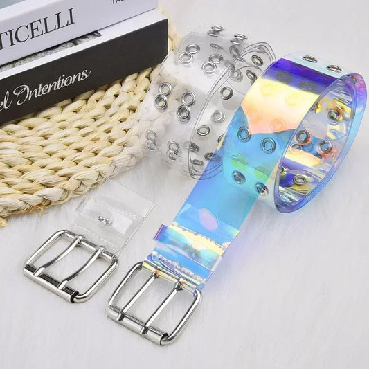 Rainbow Transparent Belt Invisible Punk Belt Laser Holographic PVC