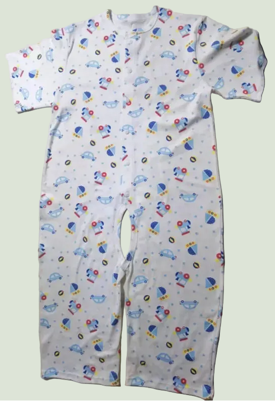 ABDL Pure Cotton Short Sleeved, Shorts Rompers With Open Crotch Button
